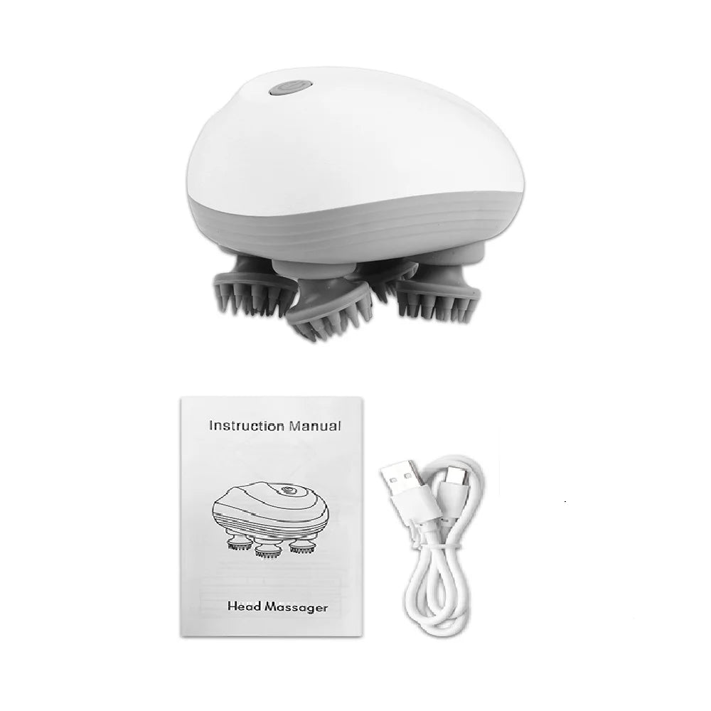 Electric 4-Head Head & Body Massager — Deep Tissue Scalp, Neck & Shoulder Handheld, 3-Speed USB Rechargeable Vibrating Kneading for Pets