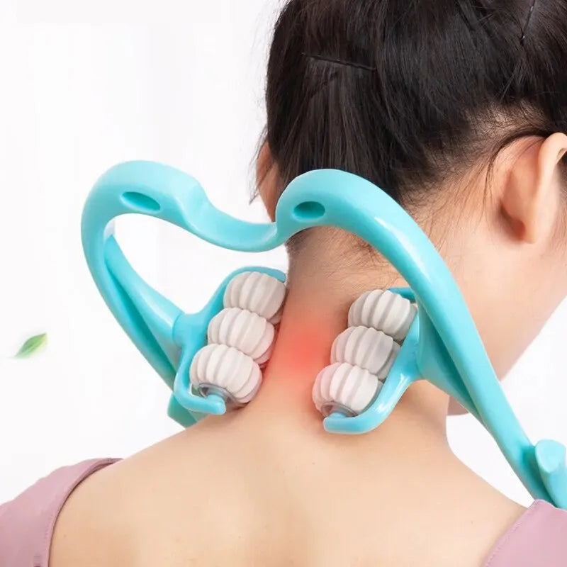 Six-Wheel Cervical Neck Massager Roller – Clip-On Manual Neck, Shoulder & Back Kneading Tool