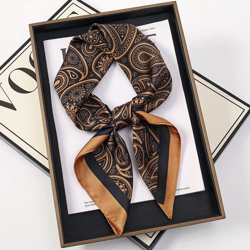 Bohemian Paisley Satin-Feel Polyester Square Scarf for Women 70×70 cm (27.6×27.6 in) – Neck, Hair, Bandana Shawl