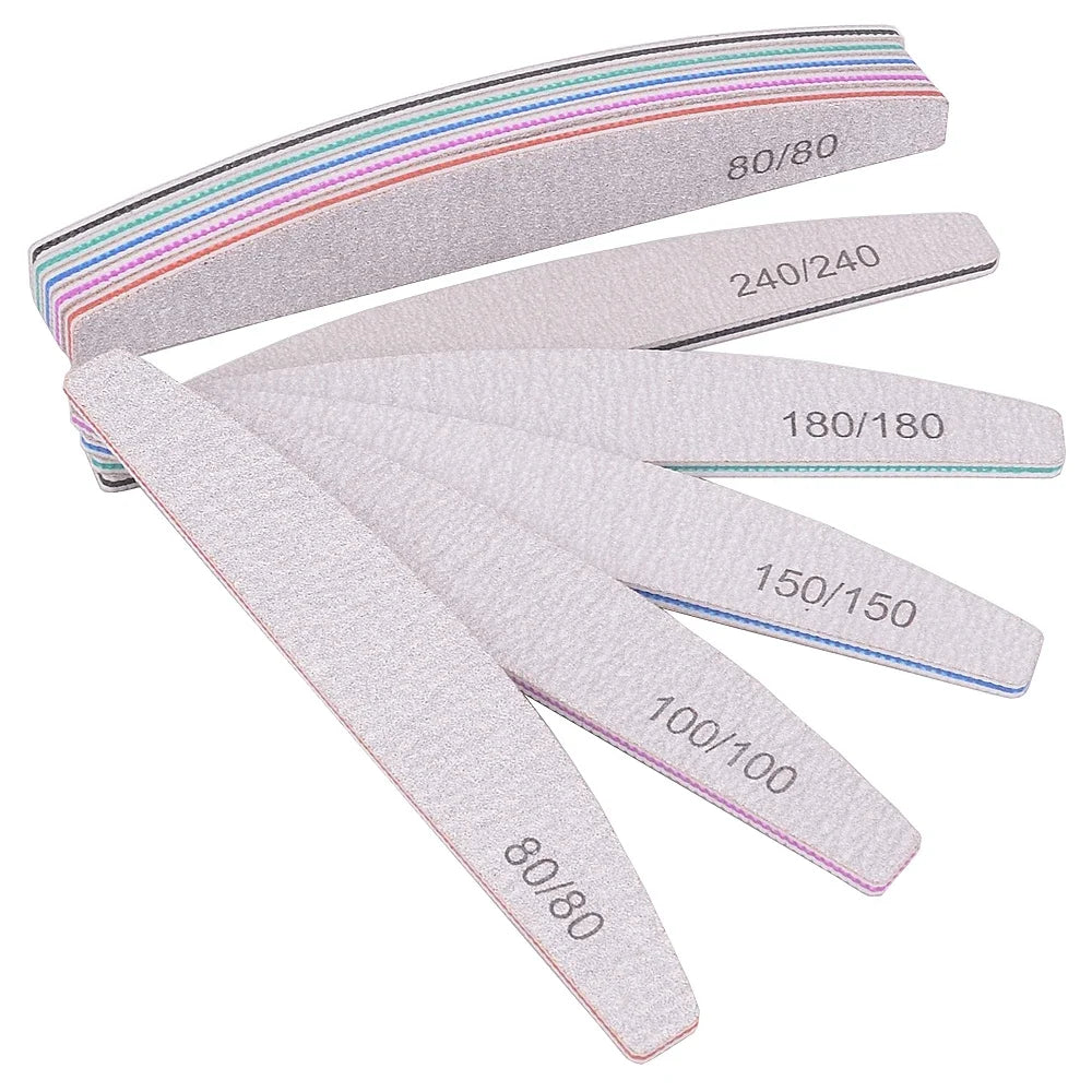 3/5/10-Pack Professional Nail Files — Thick Half-Moon Emery Boards, Multiple Grits (80–240) for Manicure & Nail Extensions
