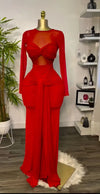 Women's Long Sleeve Maxi Dress - Round Neck High-Waist Splice A-Line Evening Party Dress