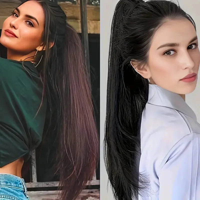 Clip-In Long Straight Ponytail Extension - 120g Synthetic High-Heat Fiber Claw Clip
