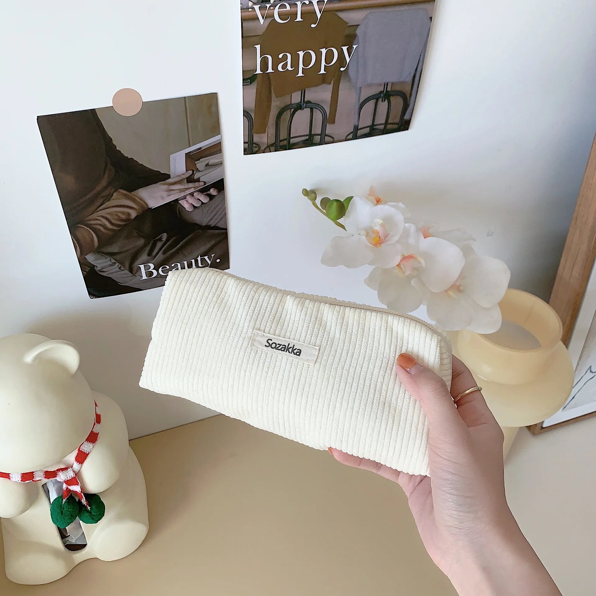 Retro Corduroy Velvet Makeup Pouch – Travel Cosmetic & Pencil Case Organizer for Women