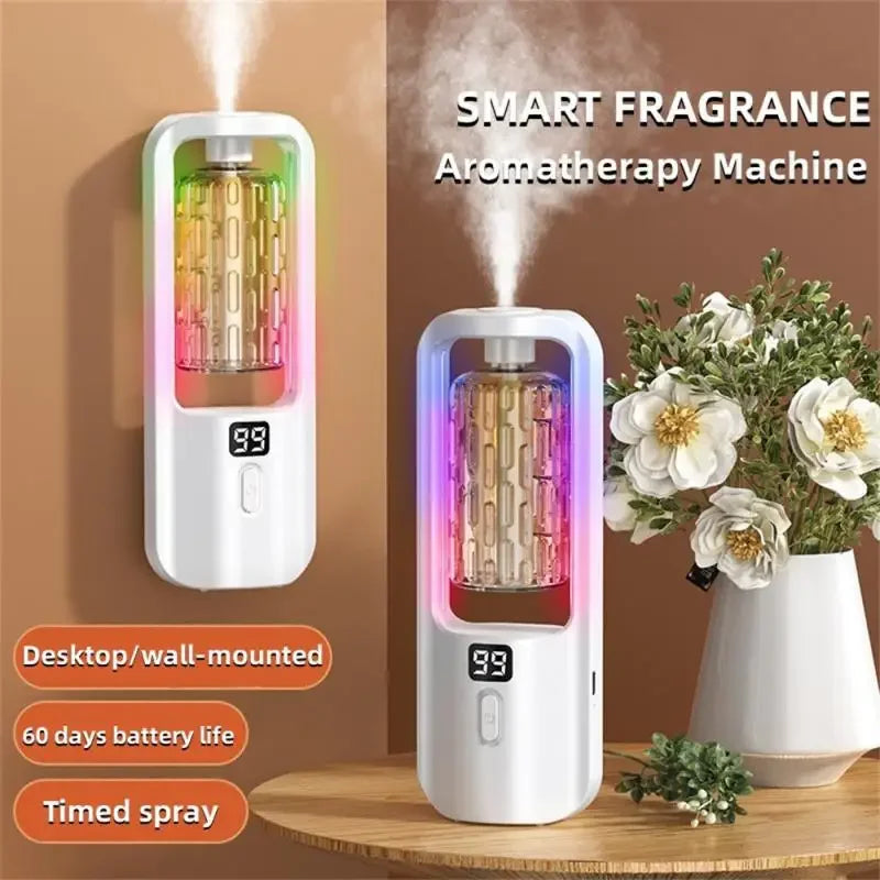 Wall-Mounted 50ml Aromatherapy Diffuser - USB-C Rechargeable Ultrasonic Air Purifier & Toilet Deodorizer with 5-Level Spray and Color Night Light