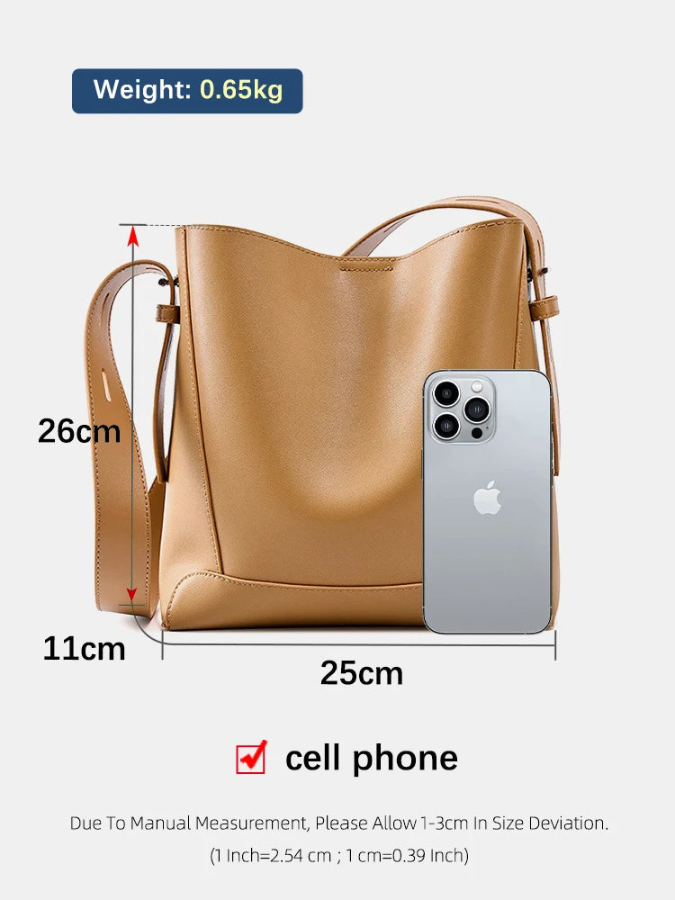 Zency Two-Layer Split Leather Large Bucket Shopper Shoulder Tote Bag – Commuter Handbag for Women