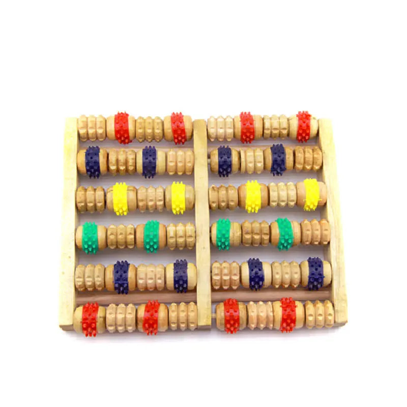Colorful Wooden Foot Massager Roller - Reflexology Foot Roller for Stress & Pain Relief