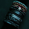 10-Pack Khaki & Black Woven Leather Wrap Bracelets - Handmade Adjustable Unisex