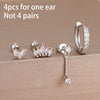 4-Piece 8mm Gold-Tone Stainless Steel Huggie Hoop Earrings Set with Cubic Zirconia Flower Studs