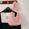 Faux Fur Armpit Shoulder Bag with Chain, Fluffy Underarm Purse for Women Winter Furry Tote Handbag