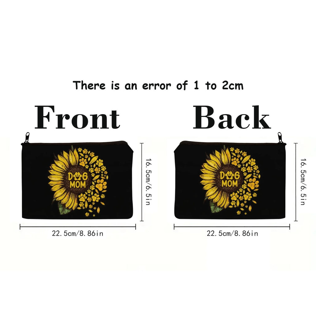 Dog Mom Sunflower Makeup Bag – Large Capacity Portable Toiletry Pouch & Pet Toy Organizer, Polyester Cosmetic Case