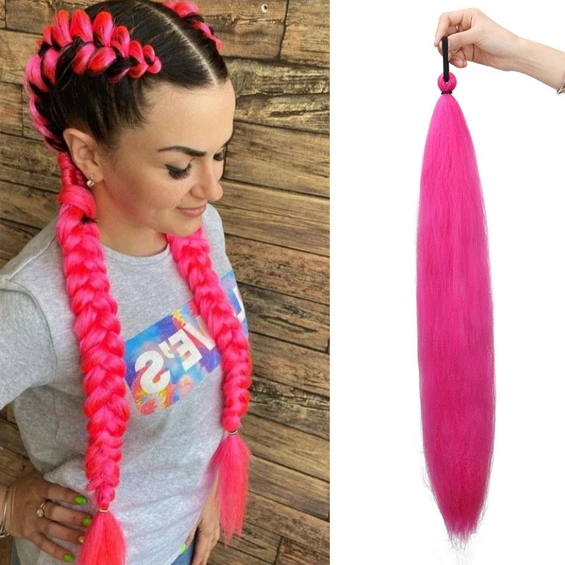 Women's Long Straight Ponytail Wig Extension - High-Temp Fiber, Festive & Braidable (1 Piece)