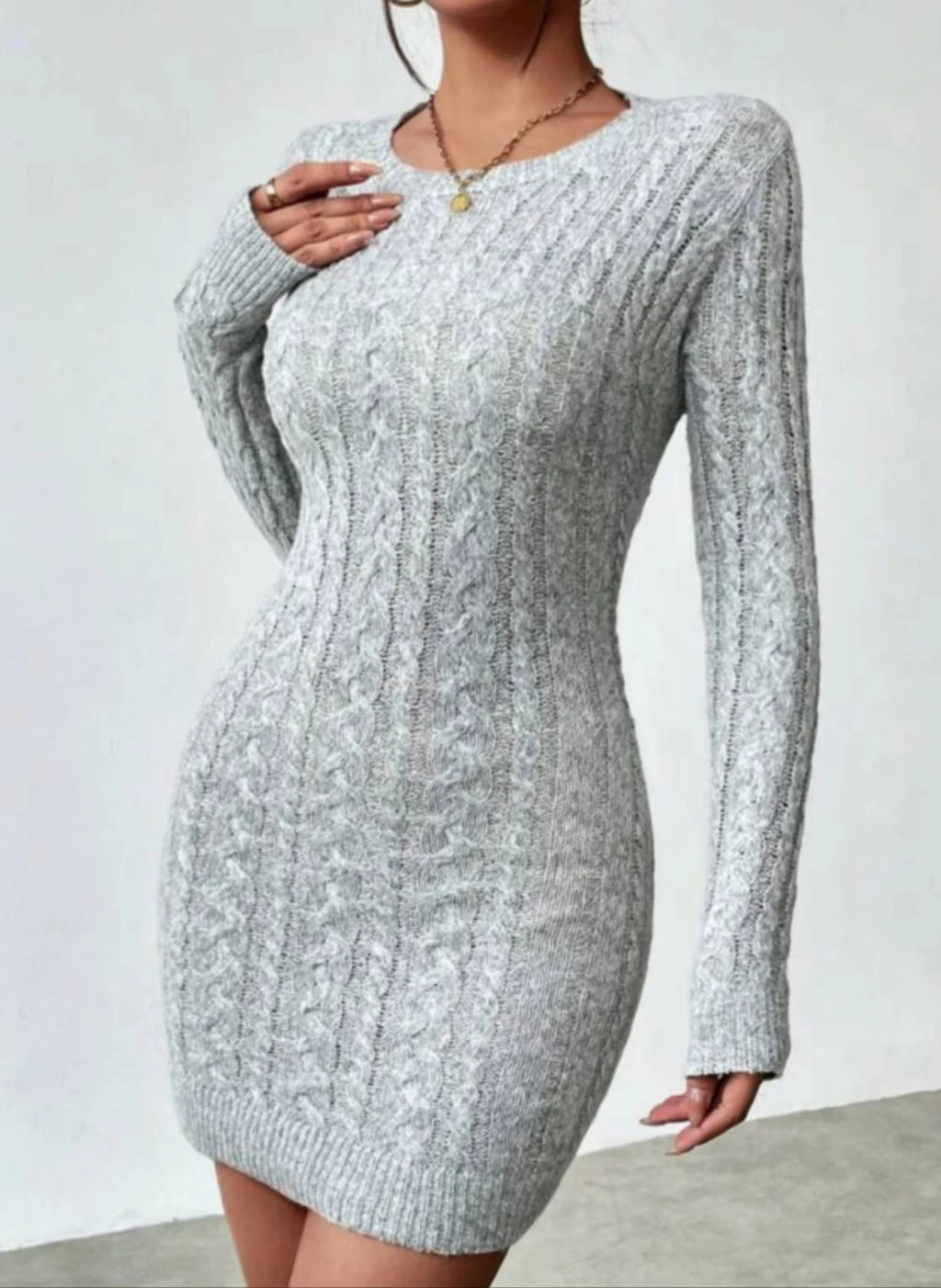 Slim Knit Crew Neck Mini Dress for Women - Autumn Winter Casual Straight Silhouette