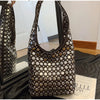 Patent Leather Rivet Bucket Bag — Studded Tassel Shoulder Handbag, Casual Luxury Underarm Bag