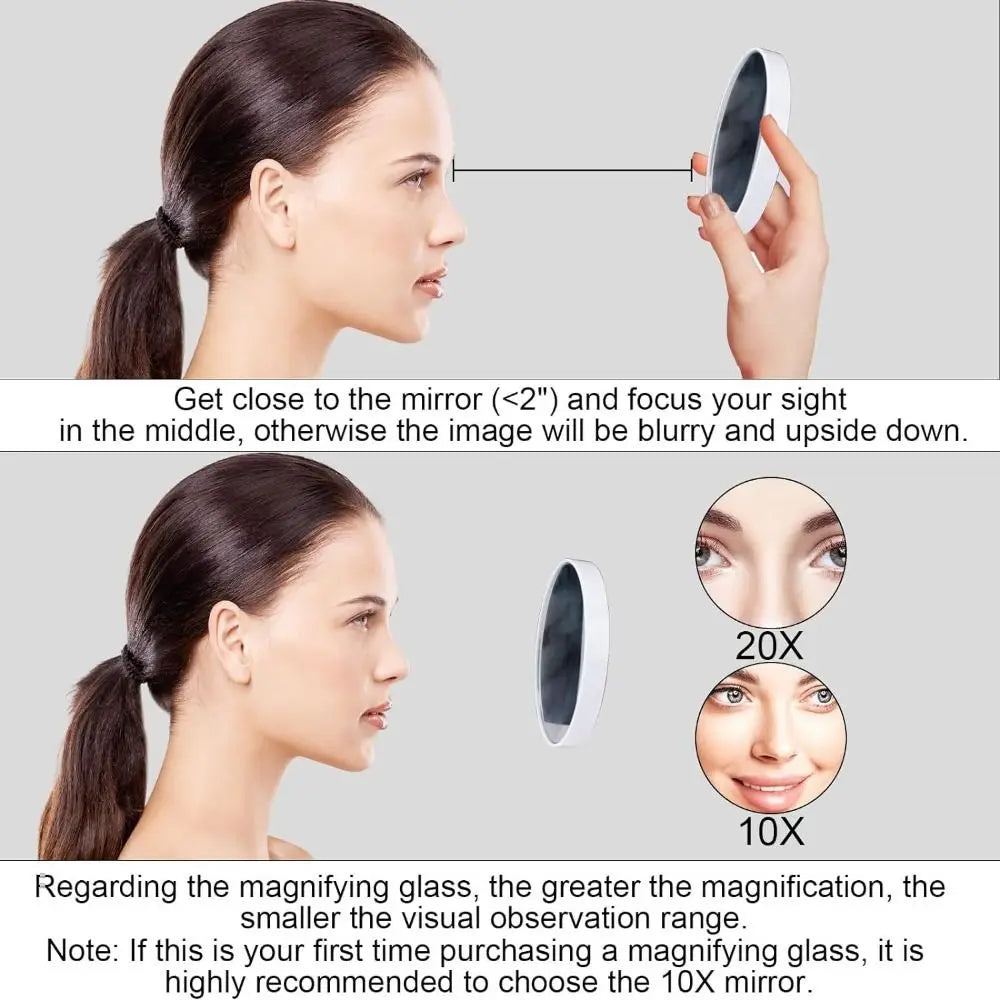 10x 20x 30x Blackhead Magnifying Mirror 3.5in (8.8cm) High-Definition Round Cosmetic Makeup Mirror with Suction Cups
