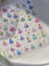 Pink Christmas Tree 5D Embossed Nail Art Stickers – Snowflake & Star Self-Adhesive Decals (4.06 x 3.15 in / 10.3 x 8 cm)