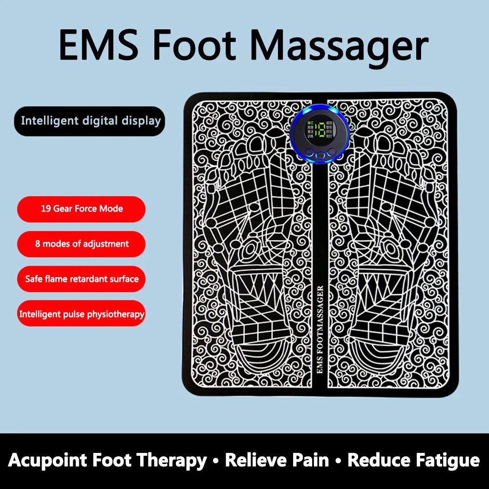EMS Foot Circulation Massager – USB Rechargeable Portable Foot Massage Mat with 8 Modes & Remote, EMS Muscle Stimulator for Legs & Feet