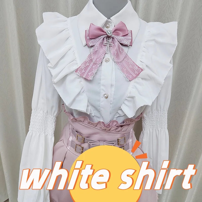 Kawaii Jirai Kei Lolita Y2K Japanese Style Blouse with Peter Pan Collar Long Sleeve Sweet Aesthetic Top for Women
