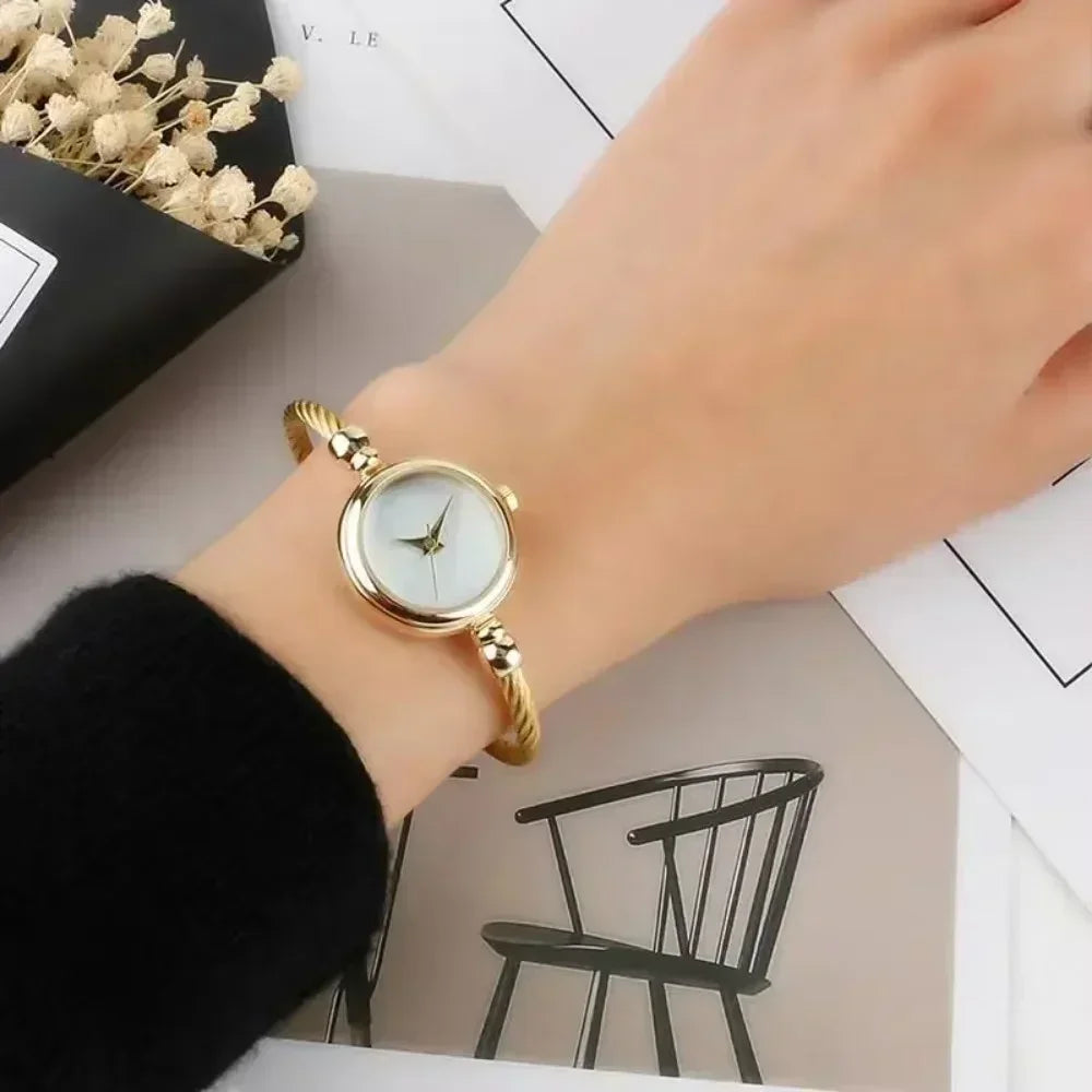 Gold Bangle Bracelet Watch for Women – Small Stainless Steel Quartz Ladies Wristwatch