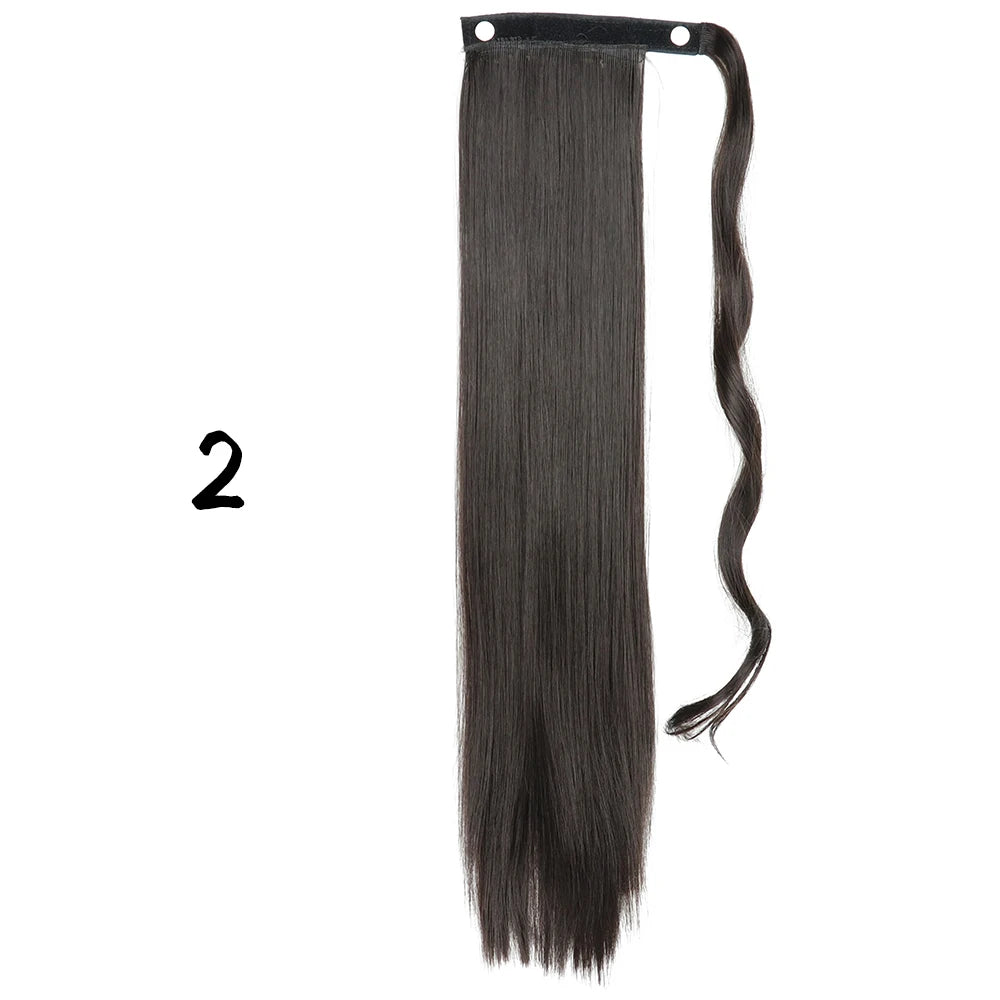 Wrap-Around Clip-In Ponytail Hair Extension 22-34 in (56-86 cm) Long Straight Heat-Resistant Synthetic Blonde Brown