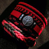 6-Pack Adjustable Leather Wrap Bracelets – Punk Beaded Tree Design, Unisex (17–24 cm / 6.7–9.4 in)