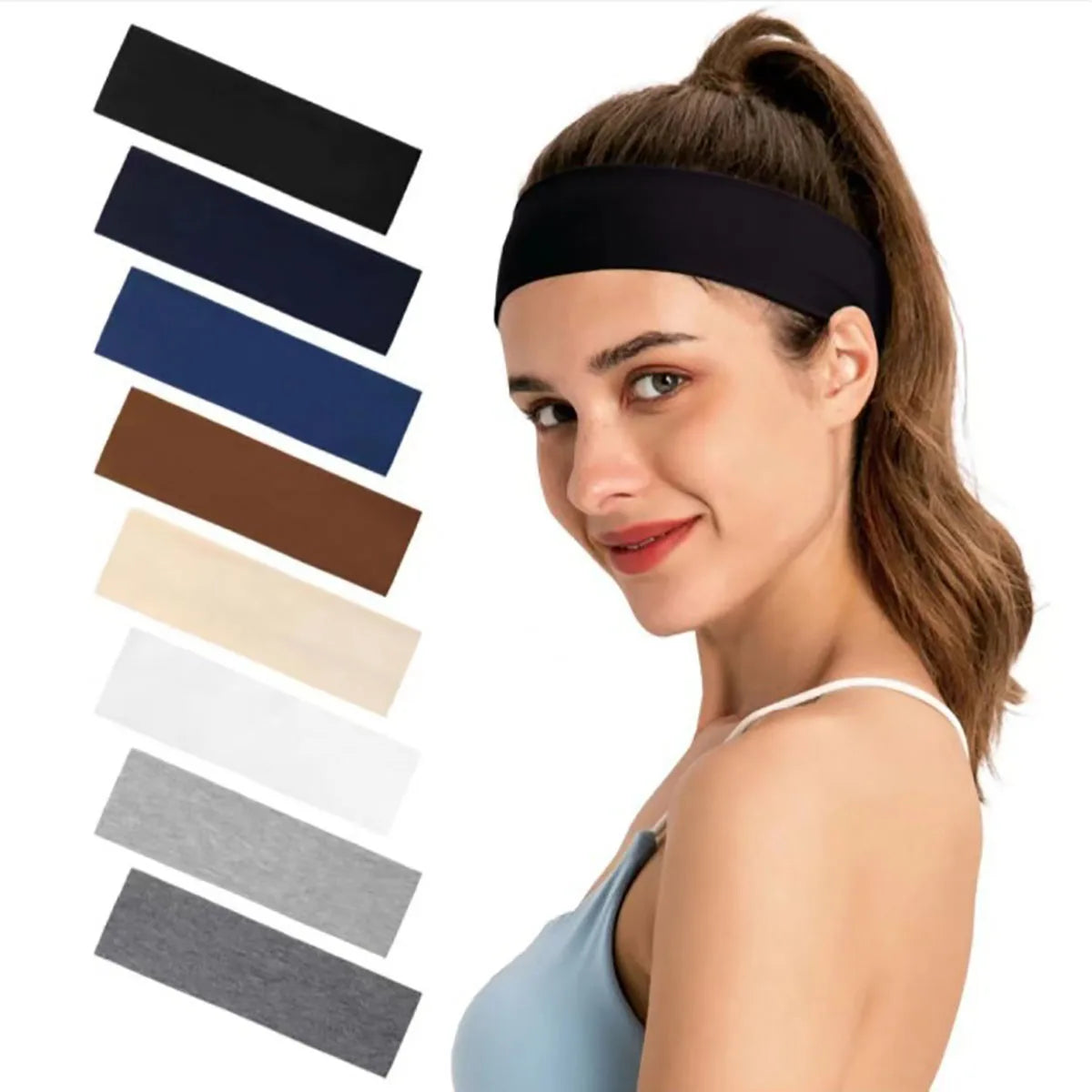 10-Pack Elastic Headbands for Women – Solid Color Sports, Yoga & Fitness Hair Bands
