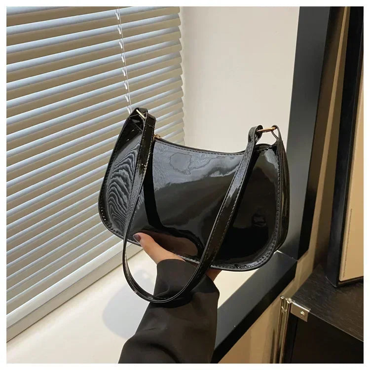 Women's Patent PU Leather Shoulder Bag - Korean Style Hobo Zipper Handbag for Everyday Commuting