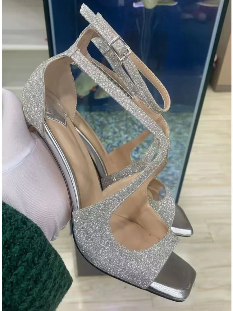 Women's Summer High Heel Open-Toe Sandals – Thin Heels Party Dance Shoes, EU 34–48 (8cm+ Heel)