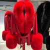 YOLOAgain Women's Genuine Sheepskin Leather Jacket with Real Fox Fur Detachable Collar & Sleeves - Belted Pockets, Autumn/Winter