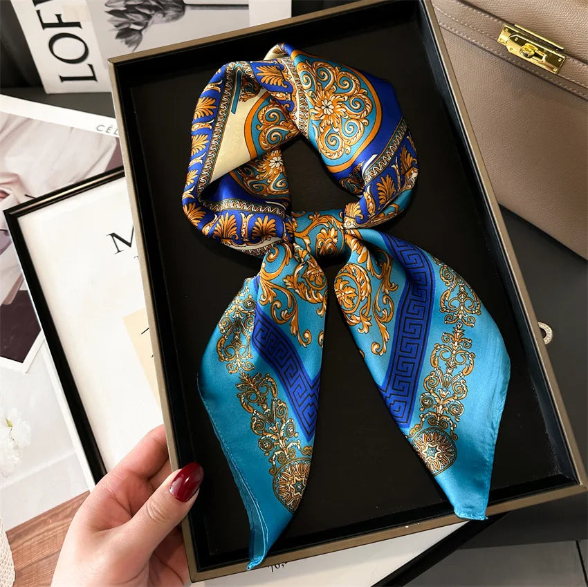 IROJEFF All-Season Silk-Look Polyester Print Square Scarf 70 x 70 cm (27.6 x 27.6 in) - Lightweight Headband Shawl Bandana