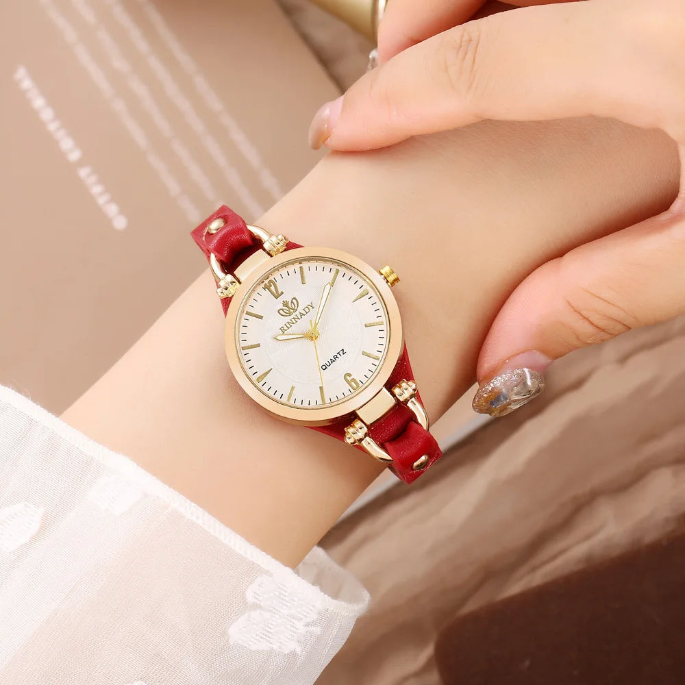 Women’s Leather Quartz Wristwatch – 32mm Round Alloy Case, Arabic Numerals, Casual Festival Gift