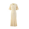 Spring Summer Women's Slim Knit Mermaid Midi Dress, Cotton-Blend Hollow Knit, O-Neck Mid-Calf Flared Hem