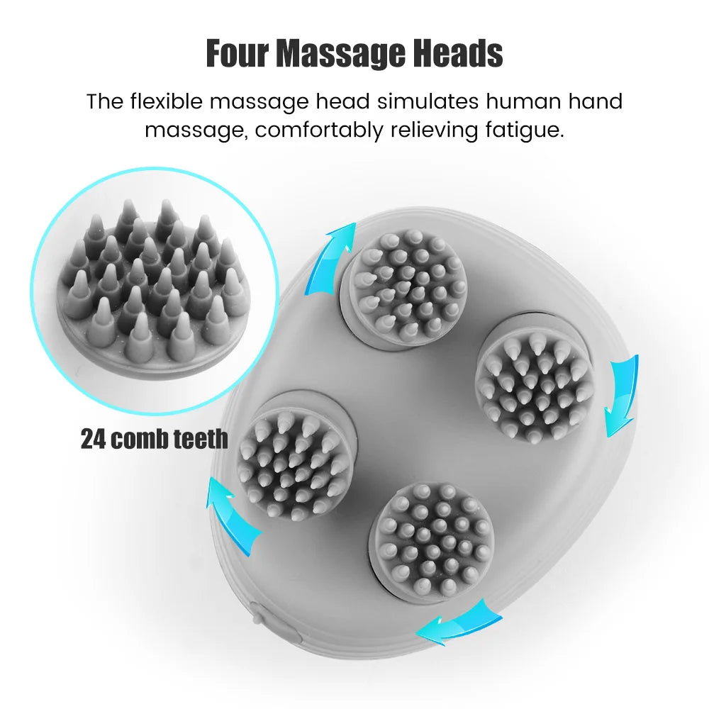 Electric 4-Head Head & Body Massager — Deep Tissue Scalp, Neck & Shoulder Handheld, 3-Speed USB Rechargeable Vibrating Kneading for Pets