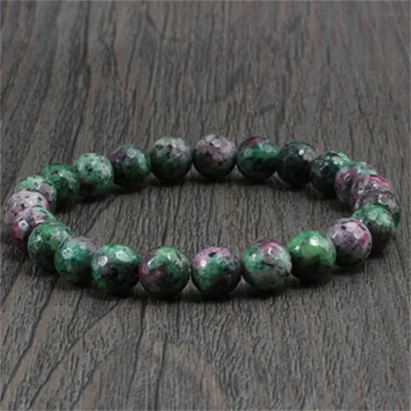 Red & Green Natural Gemstone Strand Bracelet – Unisex Toggle Clasp for Positive Energy, Luck & Wealth