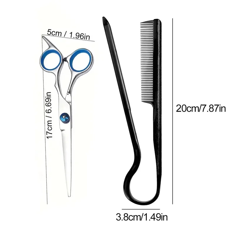 2-Piece V-Shape Flat Comb and Haircutting Scissors Set — Salon Hair Styling Tool