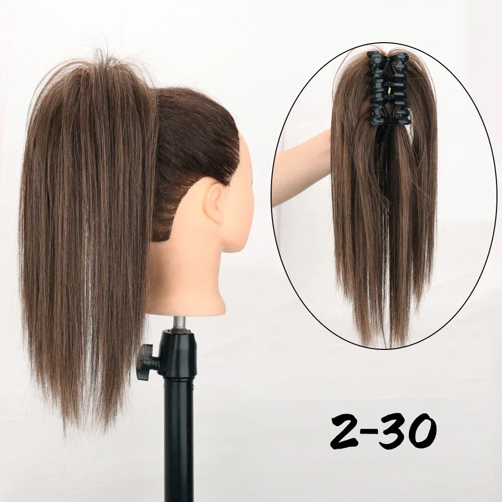 Clip-In 16-Inch (40 cm) Straight Claw Clip Ponytail Hair Extension Heat-Resistant Synthetic Blonde/Brown