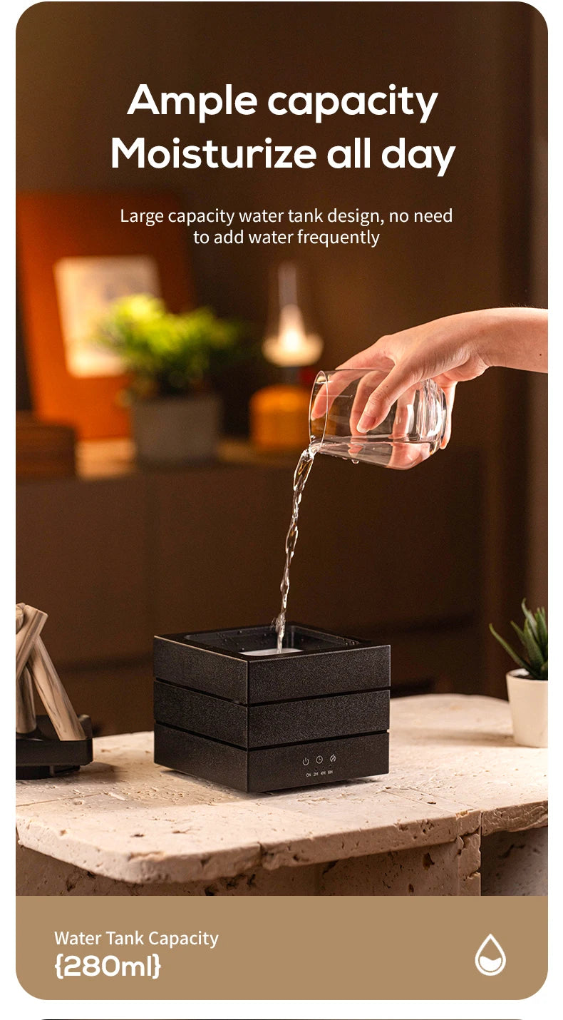 NEWSTYLE Simulated Flame Aroma Diffuser – Bonfire LED Ultrasonic Cool Mist Humidifier & Essential Oil Diffuser, 280ml (9.5 fl oz) with Remote