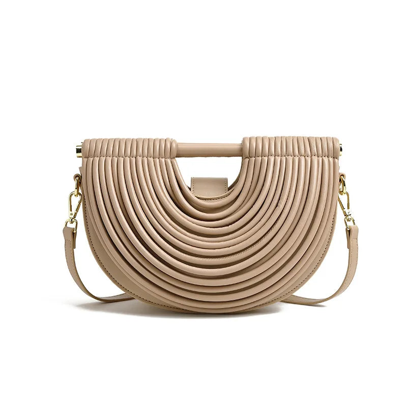 Gold Handwoven Rope-Knot Half-Moon Evening Clutch – Women's Luxury PU Shoulder Bag