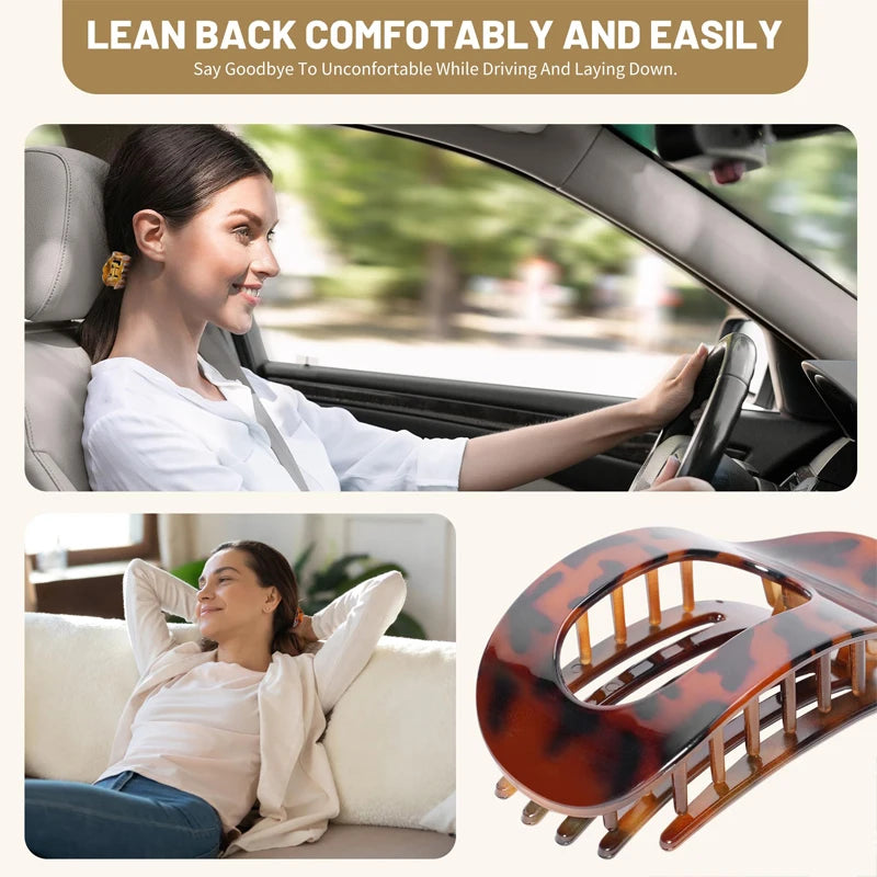 Leopard Oval Flat Hair Clips for Women — Large Round Flat Claw French Hair Clips, Trendy Hair Accessories