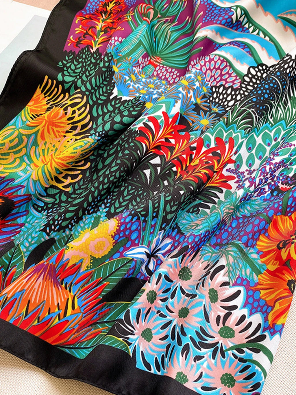 Square Satin Silk-Feel Scarf 35.4×35.4 in (90×90 cm) – Women's Printed Hijab Shawl Bandana Foulard Headscarf