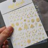 5D Embossed Christmas Nail Stickers – Gold Castle, Garland & Tree, Snowflakes, Bow & Star Decals, Self-Adhesive (8×10 cm / 3.15×3.94 in)