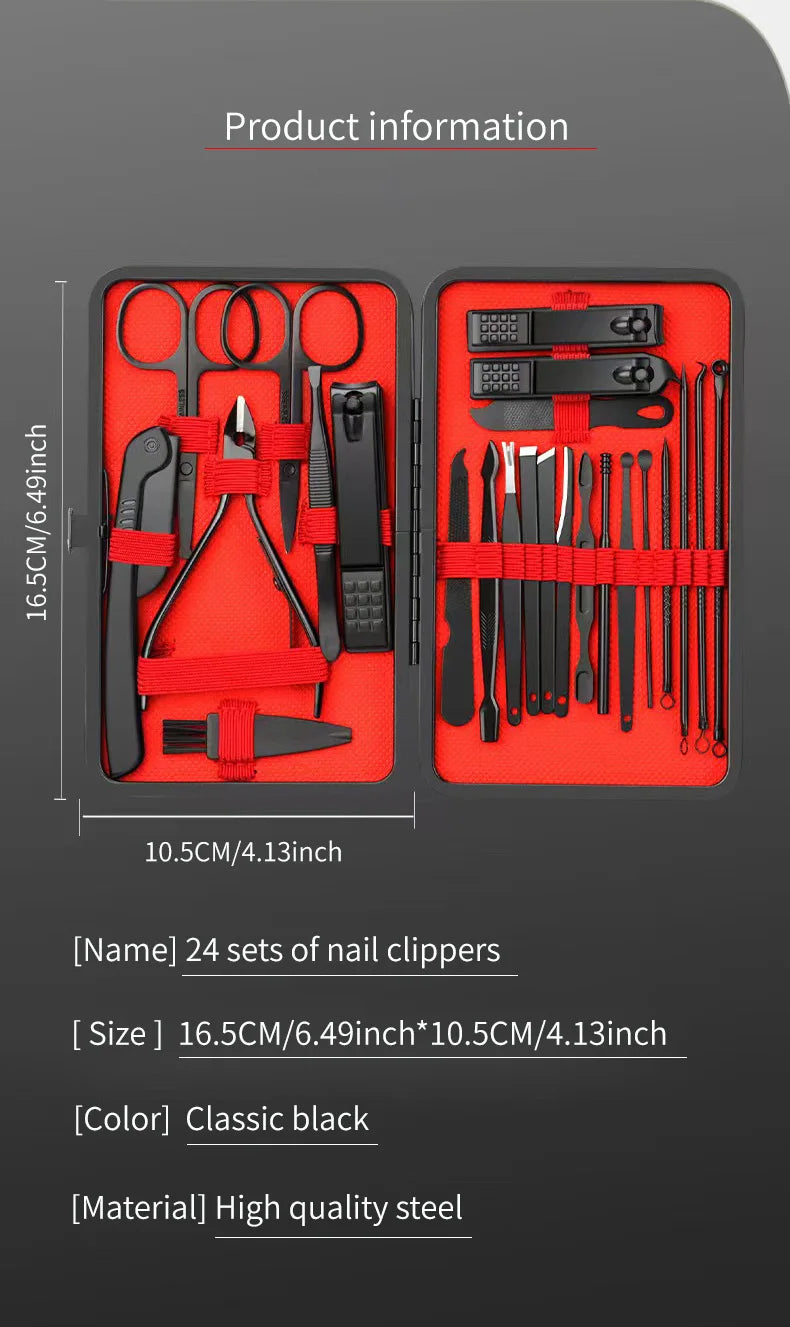 Black & Red Nail Clipper Set – Stainless Steel Manicure & Pedicure Tool Kit, Multi-Pack (4/7/10/12/16/18/24 Sets)