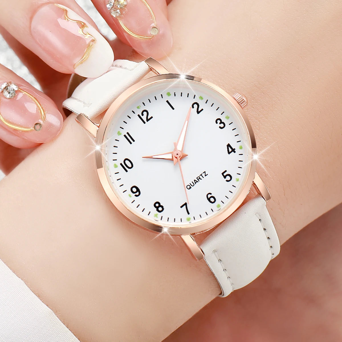 Women's Casual Leather Strap Quartz Watch with Arabic Numeral Dial - Fashion Gift