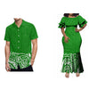Women's Plus Size Double-Layer Ruffle Sleeve Fishtail Mermaid Maxi Dress, Polynesian Print Ankle-Length