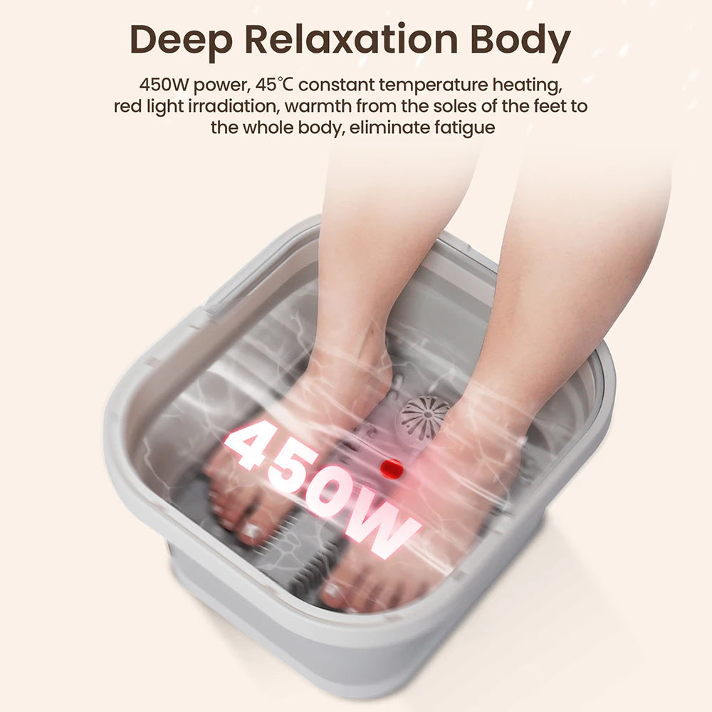 Portable Foldable Thermostatic Foot Spa Massager - Automatic Foot Bath Tub with Heat, Rollers & Red Light for Improved Circulation