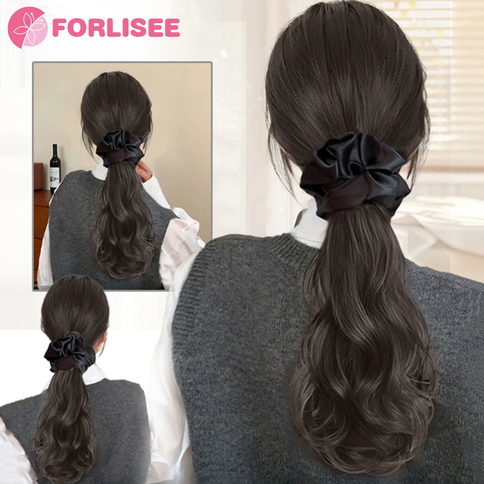 Black Clip-In Curly Ponytail Claw Clip - Synthetic Wavy Layered Low Ponytail Hairpiece