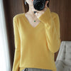 Women's V-Neck Knit Sweater, Cashmere Blend Pullover for Autumn Winter, Loose Fit Solid Jumper