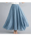 Cotton Linen Ankle-Length Maxi Skirt for Women, Y2K Harajuku Casual Streetwear, Shirred Waist