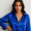Korean Slim Satin Blouse for Women, Office Casual Long Button Shirt Solid Multicolor