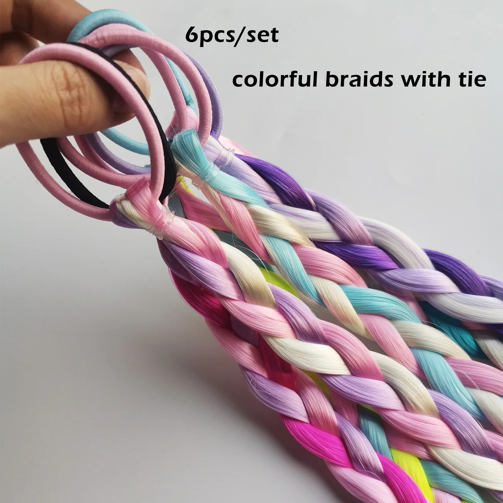 6-Pack Rainbow Ponytail Hair Extensions for Kids & Girls - Pre-Braided Colorful Hairpieces Lightweight Synthetic Braids for Parties and Gifts