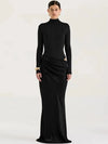 Julissa Mo One-Shoulder Patchwork Satin Maxi Dress Brown – Sleeveless Slim Evening Party Dress